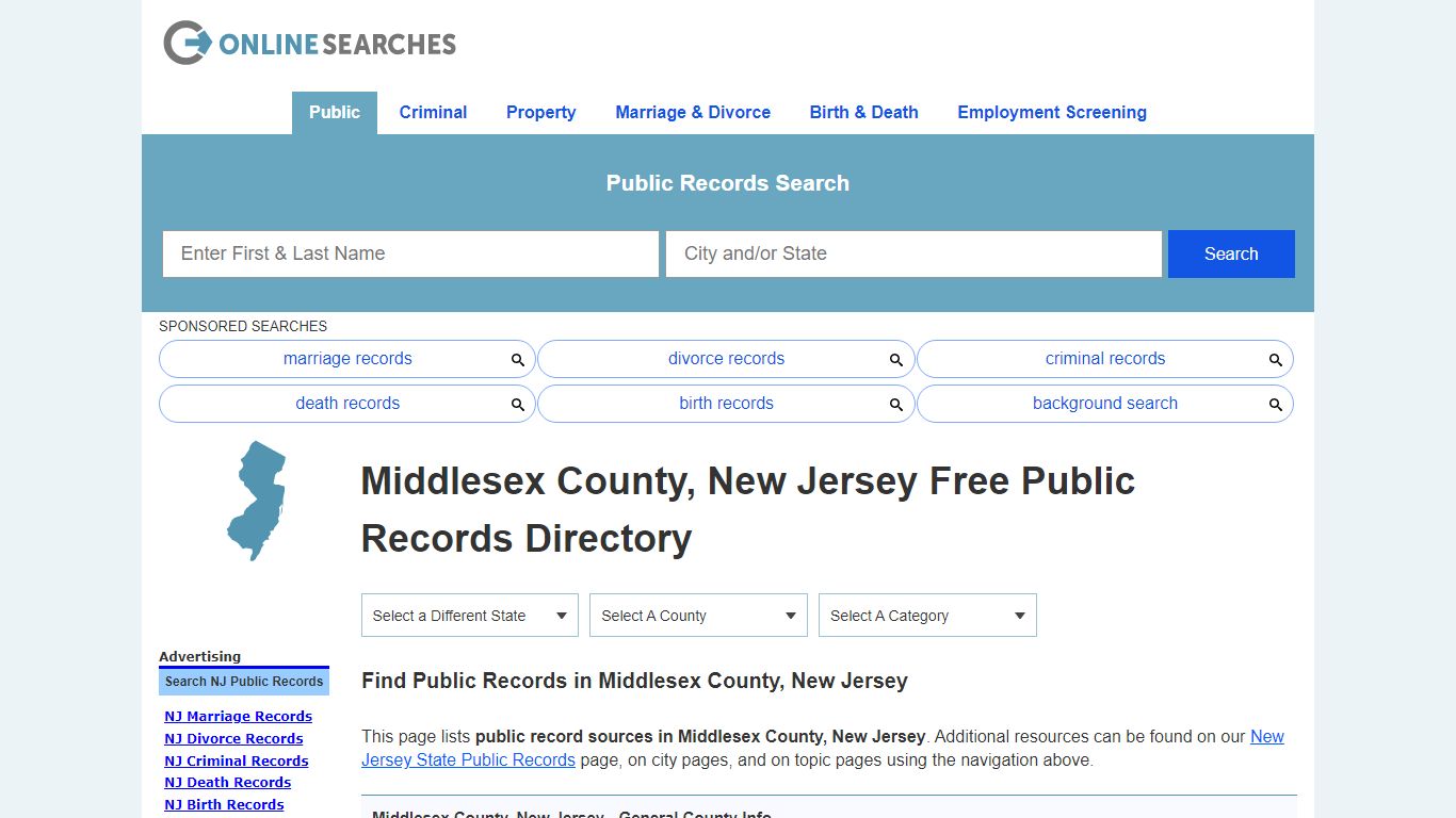Middlesex County, New Jersey Public Records Directory